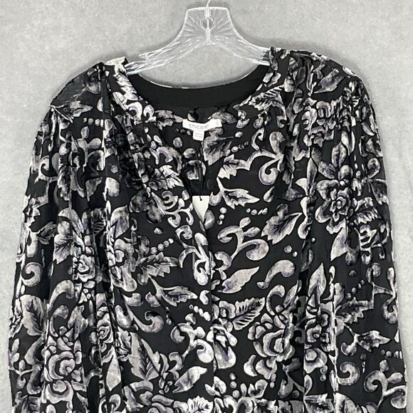 Chico's Top Women 3 (XL) Dark Floral Velvet Burnout Long Sleeve Button Up Blouse - Picture 5 of 12
